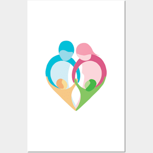 Heart shaped family logo. Mother, father, little boy and little girl Posters and Art